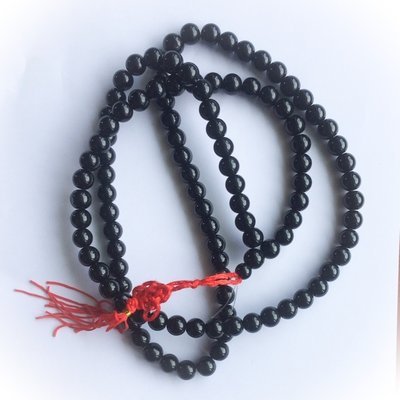 Prakam Suad Montr (Large Size Beads) - 38 Inch Buddhist Prayer Bead Mala Rosary for Chanting Mantras and Meditation - Black Hematite + Hin Sai - 108 Beads