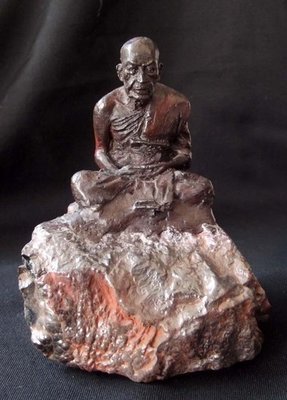 Por Tan Khai sitting on Lek Lai - 3 x 4 Inch Bucha Statue- Por Tan Khai + 5 Khao or Masters at Wat Lam Nao + Wat Ban Suan