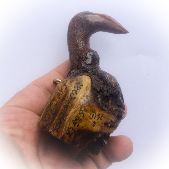 Ga Fak Rak Luck Bringing Himapant Crow - Sacred Treewood - Khom Spell Inscription Hand Inscribed - Luang Por Prohm - Wat Ban Suan