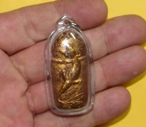 Khun Phaen Paya Jing Jok Nuea Wan Dork Tong Bad Tong - Gold powder sprayed Gecko Khun Phaen double Wicha amulet made from Sacred Herb Powders - Phu Mor Nak - 4 x 2.5 Cm Casing Included