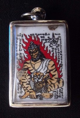 Locket Phu Jao Saming Prai (Tiger Face Ruesi) - Red Version - Ud Nam Man Prai + Chin Aathan relic + 4 Takrut &#39;Bucha Kroo 2555 BE&#39; Edition - Pra Ajarn Oe Putto Raksa - Free Stainless Steel Casing
