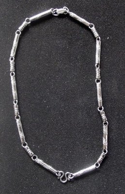 Stainless Steel Neck Chain for One Amulet (more possible) - Thick Gague with Lai Thai Granok Flame Pattern - 20 Inches Long