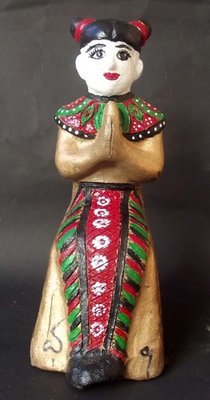 Ma Dtaeri (Hand Painted Burmese Kumarn Tong - Female Version) - 5 Inches High - Nuea Din Aathan (Sacred Earth) Ud See Pherng Nam Man Prai (Prai Oil Balms inserted) - Luang Por Kane - Wat Koh Poo