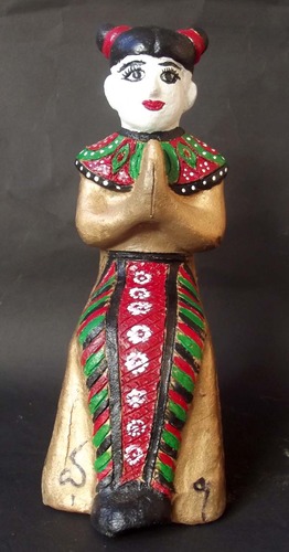 Ma Dtaeri (Hand Painted Burmese Kumarn Tong - Female Version) - 5 Inches High - Nuea Din Aathan (Sacred Earth) Ud See Pherng Nam Man Prai (Prai Oil Balms inserted) - Luang Por Kane - Wat Koh Poo