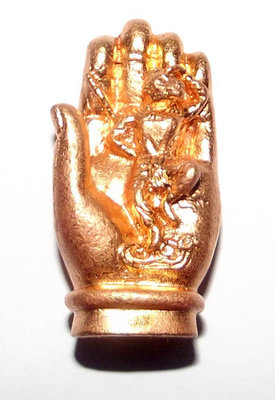 Fa Mer Pra Yulai  如来神掌 Arahant Praab Marn (Gammagarn with Code stamp #89) - Nava Loha with Silver - Pra Urai Buddha Hand holding Monkey God Subduing Mara Demons - LP Bpun Tammabalo 2553 BE