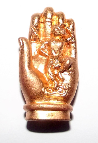 Fa Mer Pra Yulai  如来神掌 Arahant Praab Marn (Gammagarn with Code stamp #89) - Nava Loha with Silver - Pra Urai Buddha Hand holding Monkey God Subduing Mara Demons - LP Bpun Tammabalo 2553 BE