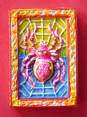 Maeng Mum Dak Sap Pim Klang &#39;Money Trap Spider&#39; - Sacred powder with hand painted details, 2 silver Takrut, and 6 semi-precious stones - Kru Ba Krissana 2542 BE &#39;Jaroen Ngern Jaroen Tong&#39; edition
