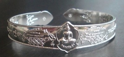 Gamlai Yant Moo Tong Daeng Dood Sap - Nuea Ngern Tae (solid silver bracelet with wild boar Yantra) - Luang Por Somkid - Wat Beung Tata