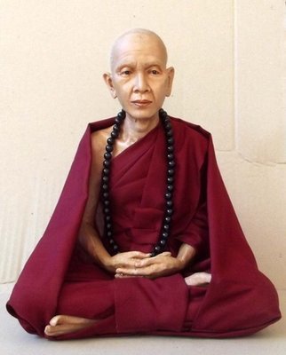 Kroo Ba Sri Wichai Large Bucha statue realistic wax figurine - 9 Inches wide x 11 Inches high