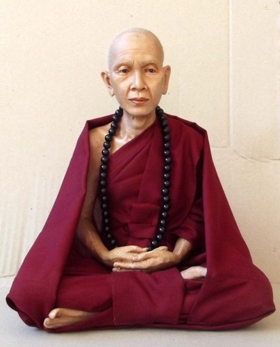 Kroo Ba Sri Wichai Large Bucha statue realistic wax figurine - 9 Inches wide x 11 Inches high