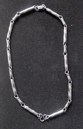 Stainless Steel Neck Chain for One Amulet (more possible) - Thick Gague with Lai Thai Granok Flame Pattern - 20 Inches Long