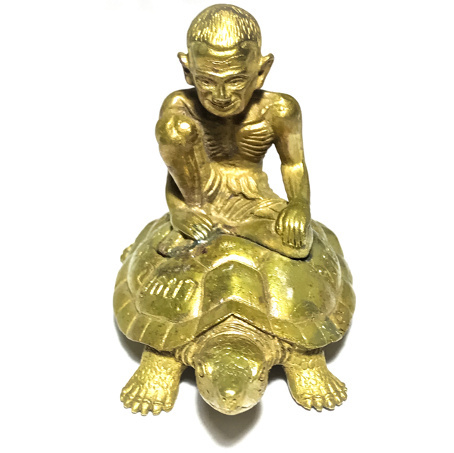 Por Gae Nang Tao Ruean Maha Lap 2556 BE Lersi Riding Turtle Bucha Statue Nuea Tong Daeng Galai Tong Pra Kroo Pern Wat Lard Chado
