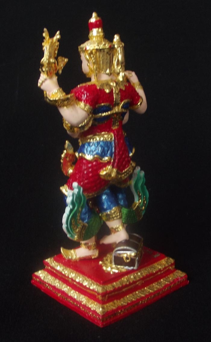Roop Lor Taw Waes Suwan Tri Plab Pela (Three Legged Asura King of Wealth) - 4.6 Inch High Bucha Statue - Hand Painted Sacred Bronze & Gold Leaf - Wat Na Pra Meru (With Pra Ajarn Ord of Wat Sai Khaw)