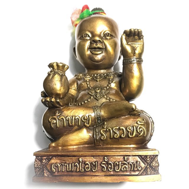 Kumarn Tong Taep Noi Roi Lan Edition 5.5 Inch High Bucha Statue 2559 BE Nuea Samrit 3 Takrut + Pong Ya Faed + Look Om - Kroo Ba Or Bandita