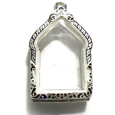 Solid Silver Frame Case for Pra Khun Phaen Pong Prai Kumarn 3 x 4 Cm Type Amulets Rachawadee Coloured Glaze
