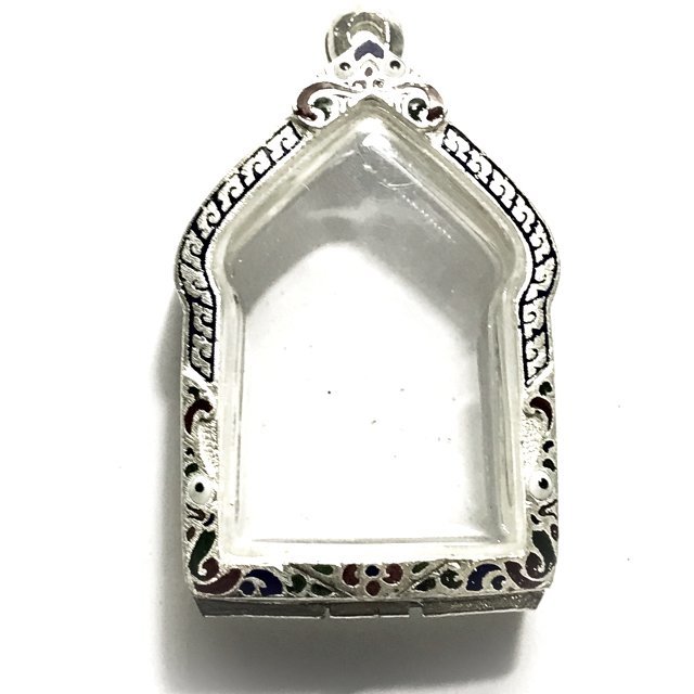 Solid Silver Frame Case for Pra Khun Phaen Pong Prai Kumarn 3 x 4 Cm Type Amulets Rachawadee Coloured Glaze