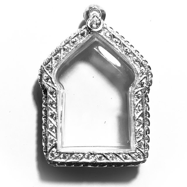 Solid Silver Frame Case for Pra Khun Phaen Amulets 3 x 4 Cm with Rhinestones + Rachawadee Coloured Glaze