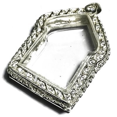 Solid Silver Frame Case for Pra Khun Phaen Amulets 3 x 4 Cm with Rhinestones + Rachawadee Coloured Glaze