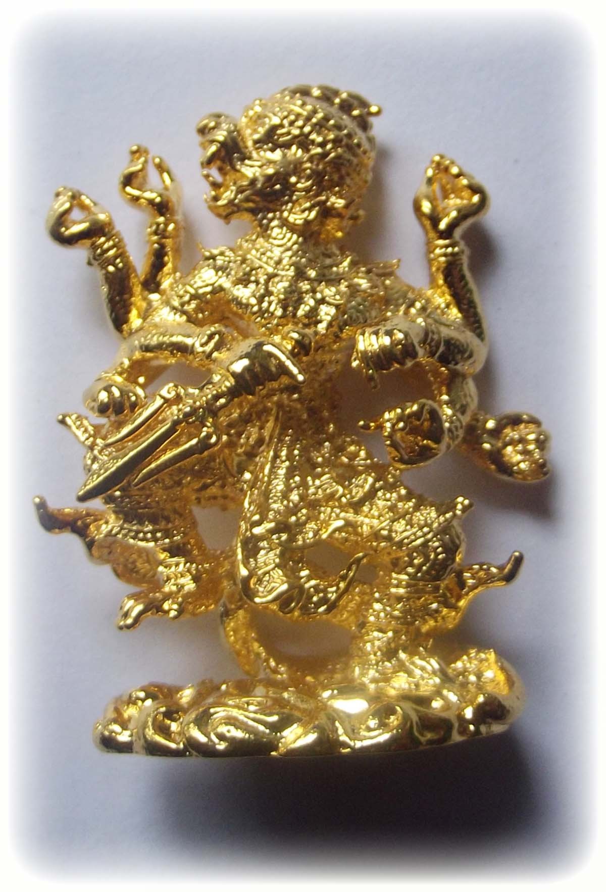 Hanuman Paed Gorn (eight armed Hanuman) - Nuea Loha Chup Tong (Sacred Bronze Gold Plated) - Luang Por Poon - Wat Pai Lom 2547 BE