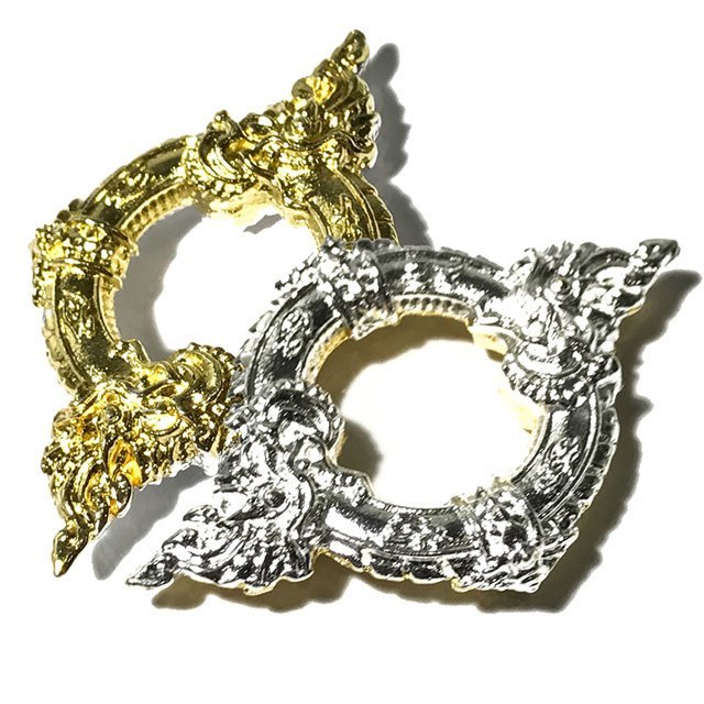 Buang Nakabat Magic Naga Sling for Gambling, Business + Banishing Black Magick - 2 Sided Gold + Silver Plate - Luang Por Sangkh Tong