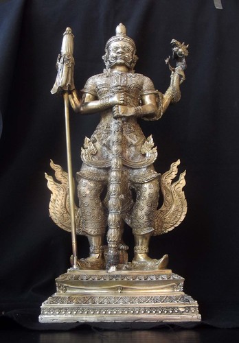 Taw Waes Suwan Tri Plab Pela (Three Legged Asura King of Wealth) - 19 Inch High Bucha Statue 10 amulets in base - &#39;Nam Rerk&#39;  - Wat Na Pra Meru Blessed by Pra Ajarn Ord &amp; 96 Guru Monks - only 139 made