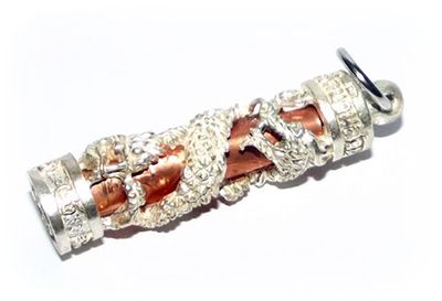 Takrut Mangorn Paya Nakarach - Solid Silver Dragon Frame with Copper Takrut Foil - Luang Por Prohm