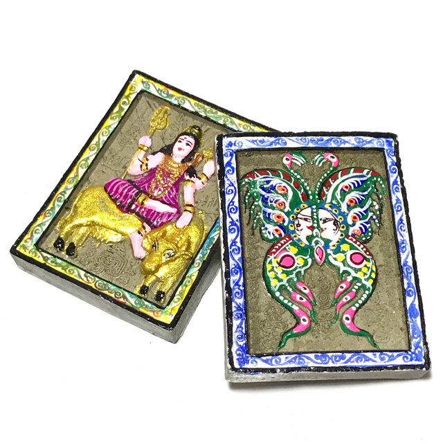 Pra Isworn Maha Taep Jamlaeng 2 Sided Amulet 2549 BE Blue King Butterfly Purple Robed Shiva - Kroo Ba Krissana