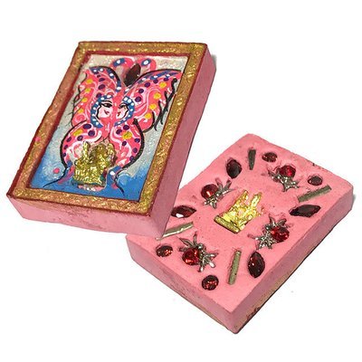 Taep Jamlaeng Pim Lek Asrom Sathan 2555 BE Only 400 Made Pink Butterfly Ganesha + Brahma 13 Gems 4 Takrut Kroo Ba Krissana