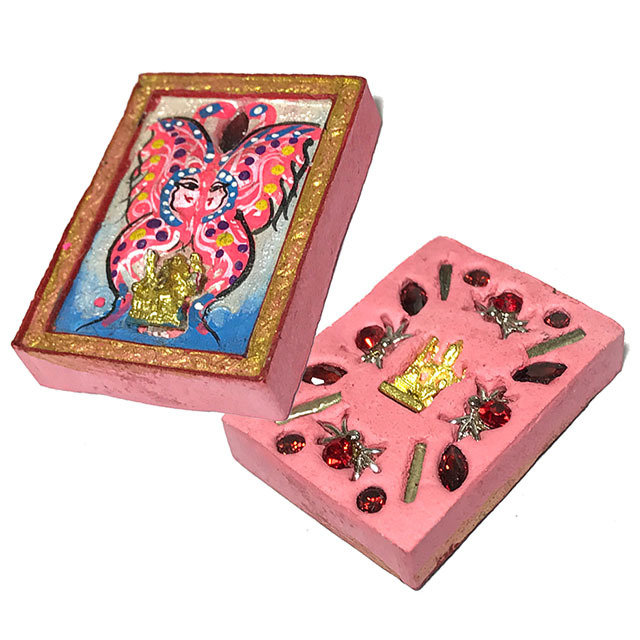 Taep Jamlaeng Pim Lek Asrom Sathan 2555 BE Only 400 Made Pink Butterfly Ganesha + Brahma 13 Gems 4 Takrut Kroo Ba Krissana