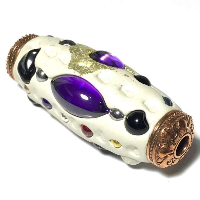 Takrut Paya Nak Suriya Kaya Siddhi Amulet for Power, Promotion and Wealth  Large 2 Inches Sacred Clay Precious Gems Lek Lai Beads - Pra Ajarn Som