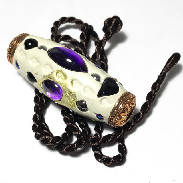 Takrut Paya Nak Suriya Kaya Siddhi Amulet for Power, Promotion and Wealth Large 2 Inches Sacred Clay Precious Gems Lek Lai Beads - Pra Ajarn Som
