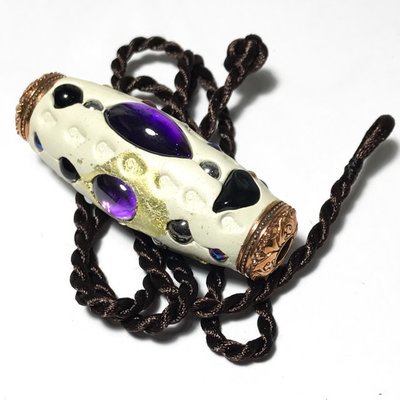 Takrut Paya Nak Suriya Kaya Siddhi Amulet for Power, Promotion and Wealth Large 2 Inches Sacred Clay Precious Gems Lek Lai Beads - Pra Ajarn Som
