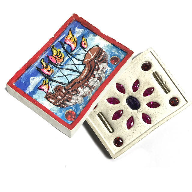 Sampao Jao Sua Wealthy Merchant Ship 2556 BE Red Magenta and Purple Gems 2 Takrut Only 500 made Kroo Ba Krissana