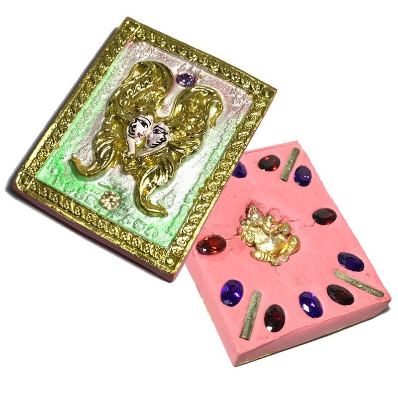 Taep Jamlaeng Roman Pim Klang A2 Asrom Sathan 2556 BE Pink Powders Gold Leaf 4 Takrut 14 Gems Ganesha God - Kroo Ba Krissana Only 56 Made