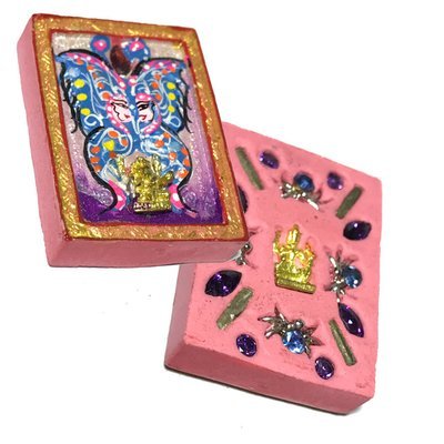 Taep Jamlaeng Pim Lek Asrom Sathan 2555 BE Blue Purple Butterfly - Ganesha Brahma 13 Gems 4 Takrut Only 400 Made Kroo Ba Krissana