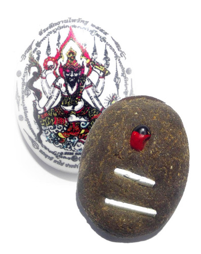 Pra Lersi Ta Fai Locket (white face) Pim Lek (small size) - Sacred Powder Filling 2 Takrut + Galam Daeng Bead - Wai Kroo 2555 BE Edition - Ajarn San Kong Waet
