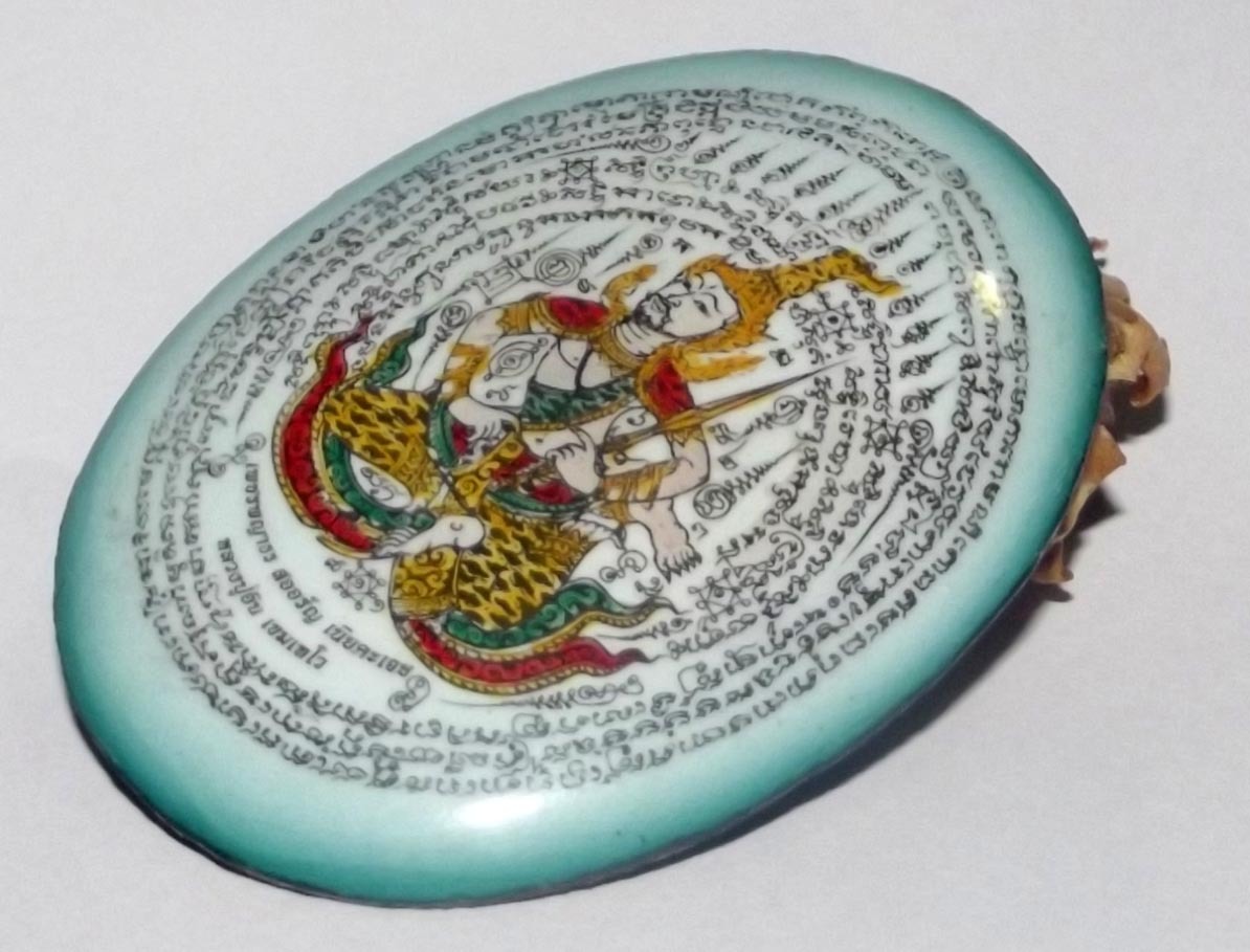 Tewada Long Hong (Paetch Payatorn) - Chak Faa - Blue Face Large Locket- 1 Rak Sorn Flower, 1 Deva, 1 Black Pearl 6 Takrut - Nia Kajia Maha Sanaeh 2554 BE edition - Luang Phu In