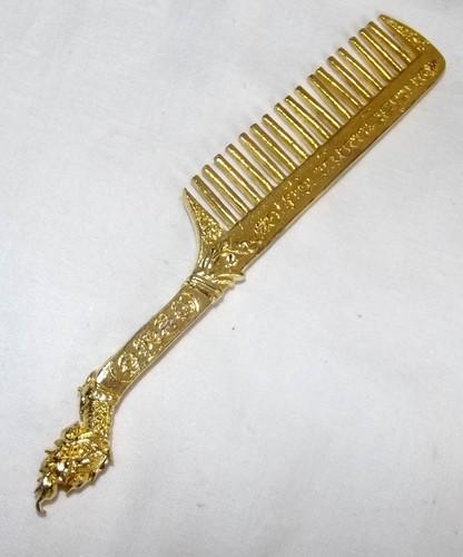 Hwee Maha Mongkol (Large) Money Comb of Great Blessings with Naga Head Handle - Nuea Chanuan Phiw Rakang (7 Sacred Metals + Golden Coating) - Luang Phu Maha Kam Daeng  - Sadta Mongkol Edition 2555 BE