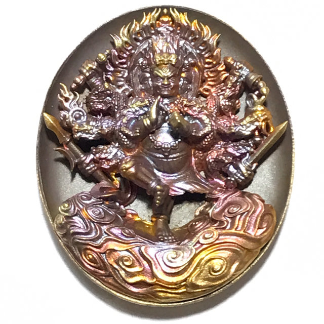 Rian Pra Tanabodee Maha Sethee Champol - Nuea Bronze Phiw Fai Pragay Rung - Vaisaravana Vajrayana Deity of Wealth Blessed at Borobudur Indonesia