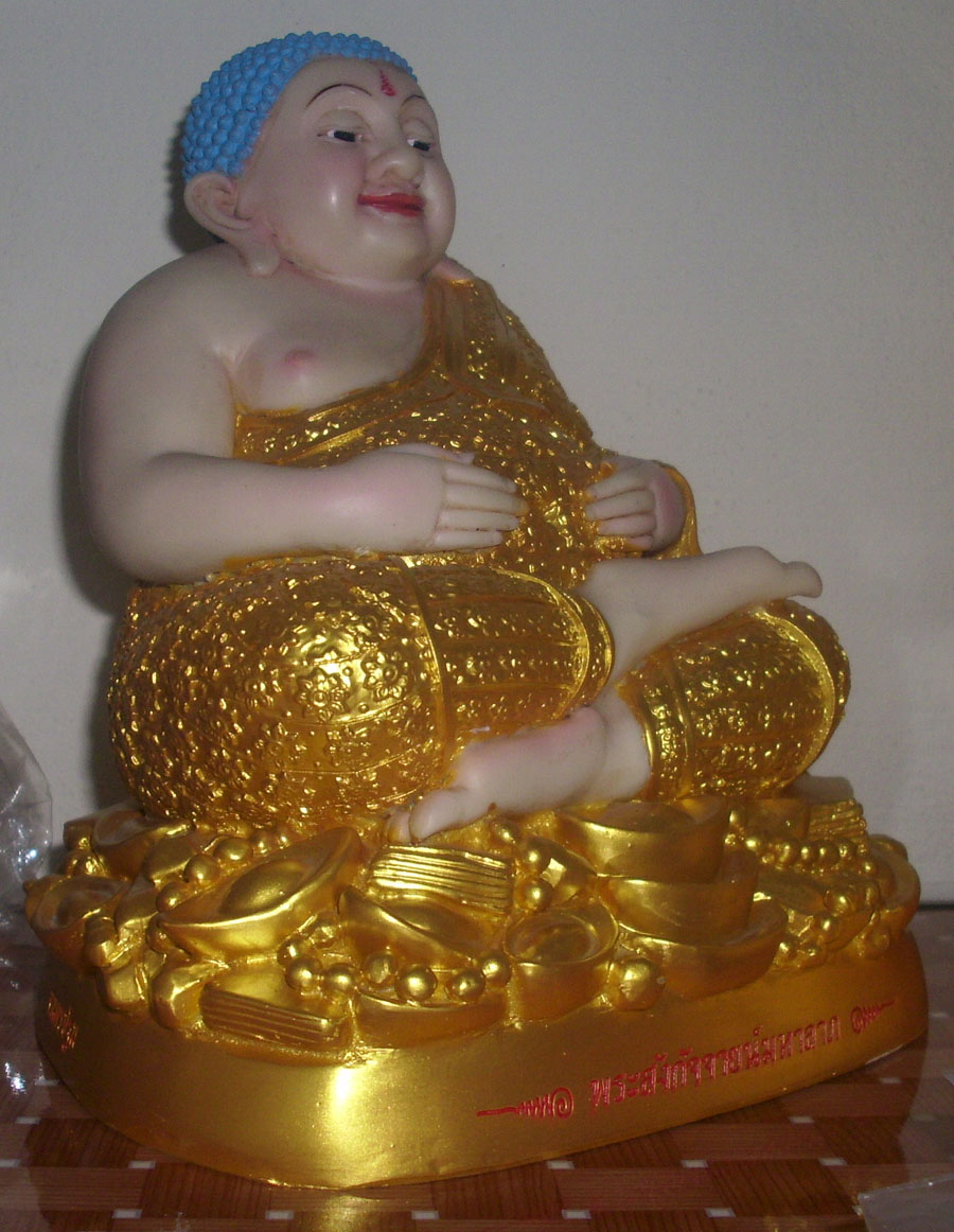 Pra Sangkajjai Bucha statue Buddha of Happiness and Wealth 6 inches X 7.5 inches - Run Udom Somburn Poon Sukh 2553 - Wat Pai Lom (Nakorn Pathom) 3 Blessing Ceremonies