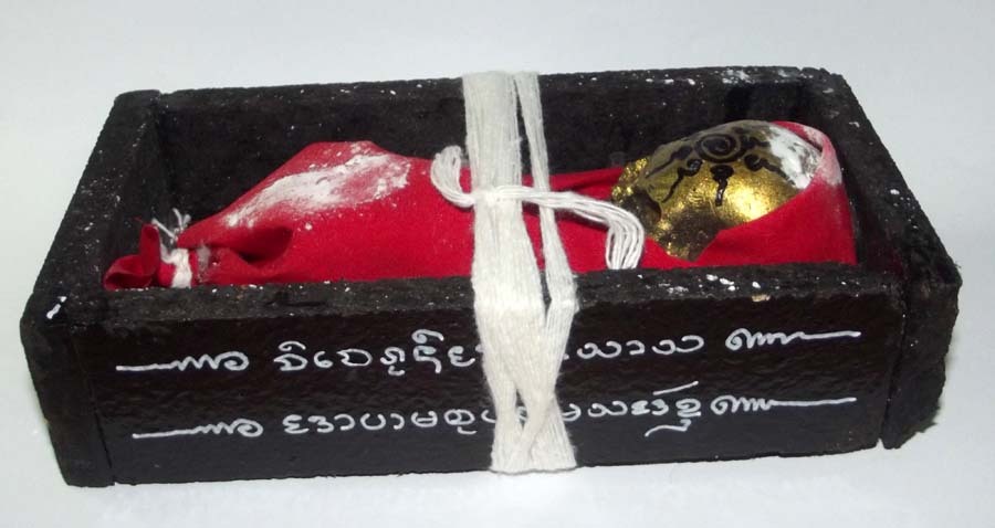 Look Krok Loeng Dam Necromantic Embryonic Ghost in Black Coffin 6.5 x 3.5 Inches - Ajarn Taep Pongsawadarn 2555 BE