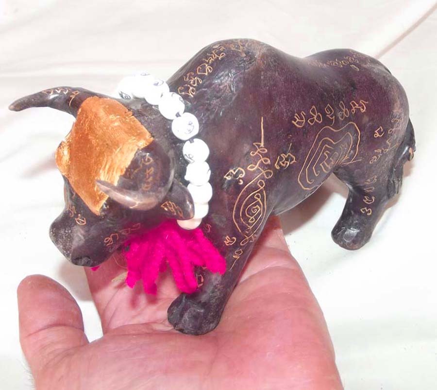 Wua Tanu Bucha Statue (Ongk Kroo) - Anti Black Magic, & Wealth - 3 Takrut - 6.5 Inch long x 3.5 Inch High - LP Jerd - Suan Badibat Tam Po Sethee 2555 BE
