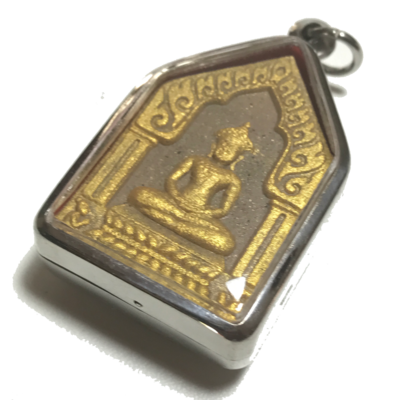 Pra Khun Phaen Marum Matum (Gammagarn) Nuea Pong Maha Sanaeh Ya Faed with Pong Metta - 3 Takrut on rear face 3 Takrut in Base - LP Say Wat Nam Wijit
