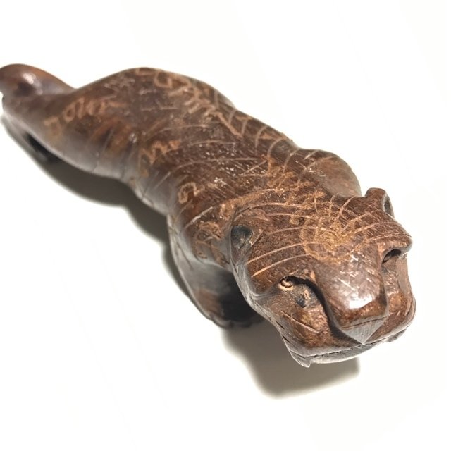 Suea Mai Gae Maha Amnaj Maha Pokasap ฺ5 Inches Carved Hand Inscribed  Sacred Wood Statue Luang Por Bpun