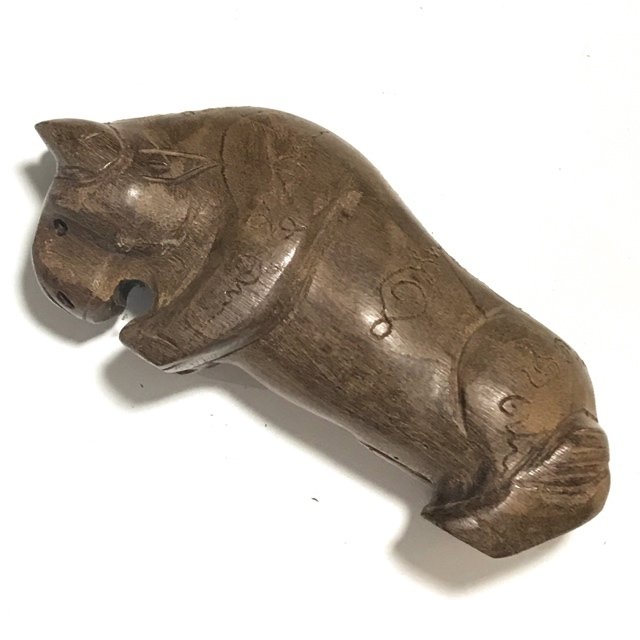 Wua Tanu Mai Gae 5 Inches Carved Sacred Arrow Bull Hand Inscribed Sacred Wood Statue Luang Por Bpun