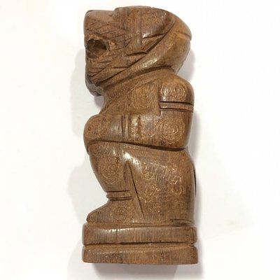 Krabi Nang Yong Mai Gae 4.4 Inches Carved Hanuman Statue Hand Inscribed Sacred Wood Statue Luang Por Bpun