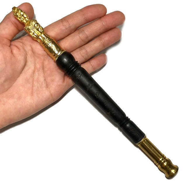 Kata Sri Maha Prohm (Brahma Wand 9 Inches) - Nuea Mai Payung Dam - Rare Black Ngiw Treewood hand spell inscription 1 Takrut - Luang Por Prohm - Wat Ban Suan 2555 BE