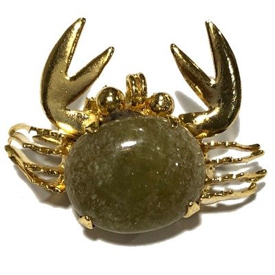 Pu Hneeb Tong Hneeb Ngern - Hin Hyok Khiaw - Green Onyx Money Crab Brooche Amulet (First Edition) - Luang Phu Chao - Wat Huay Lam Yai
