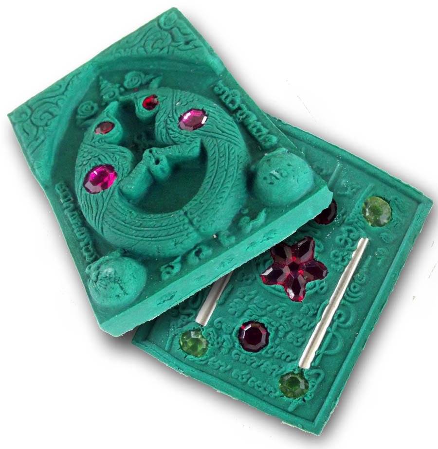 Pong Nok Sariga Koo Fang Takrut Ngern Koo - Nuea Khiaw - Salika Birds with double silver Takrut + 11 Gems - &#39;Kumarn Tong Gao Gote&#39; Final Edition 2556 BE - Luang Por Goy - Wat Khao Din Dtai