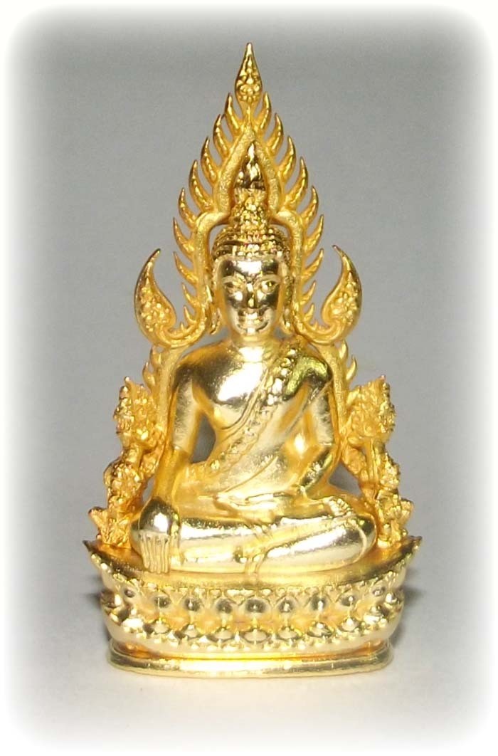 Pra Putta Chinarat (Loi Ongk Statuette) &#39;Jom Rachan&#39; (Warrior King) edition 2555 BE - Nuea Loha Chup Tong (Sacred Bronze with 24 K Gold Coating) - Wat Pra Sri Radtana Maha Tat